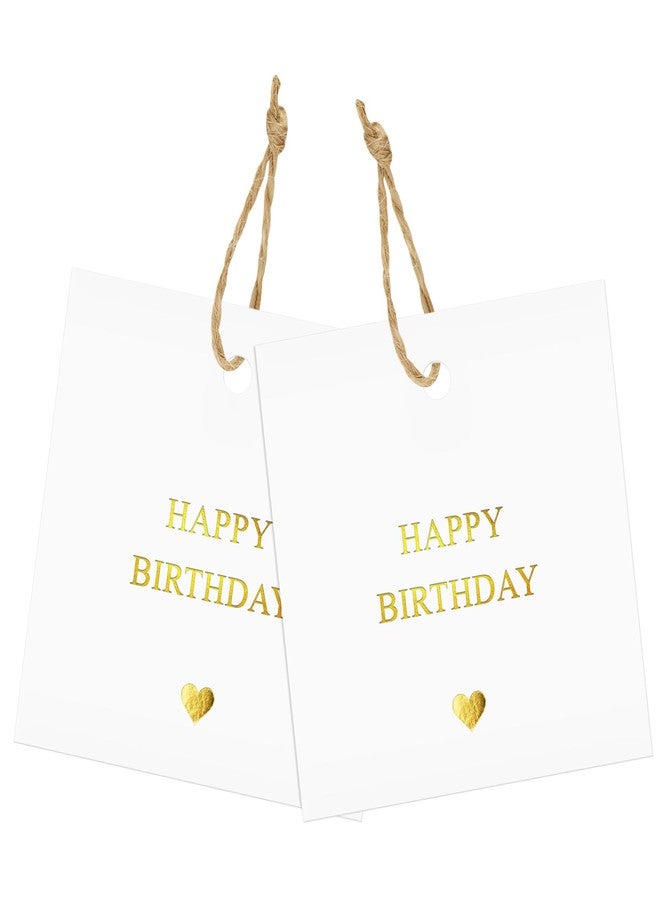 joycraft Birthday Gift Tags with String, 50Pcs Gold Foil Happy Birthday Party Favor Tag, 2.5 in White Square Paper Hangtags for Gift Wrapping, DIY Craft, Classroom, Office - Image 1